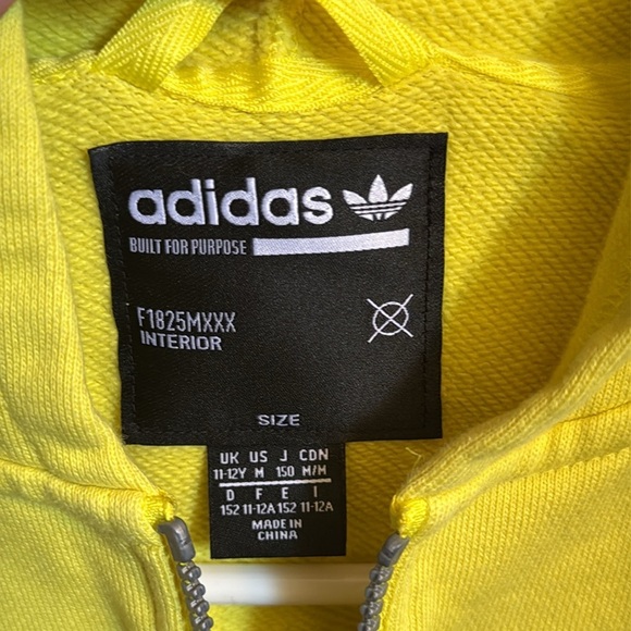 Adidas Youth Yellow Athletic Hoodie Sweatshirt - Picture 2 of 3
